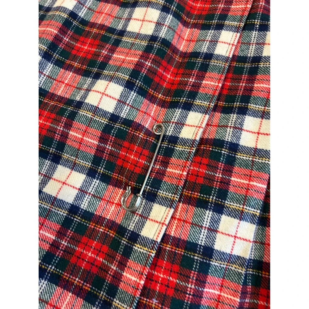 Vintage Young Pendleton Wool Wrap Kilt Skirt Red Navy Plaid Pleated Midi USA 8